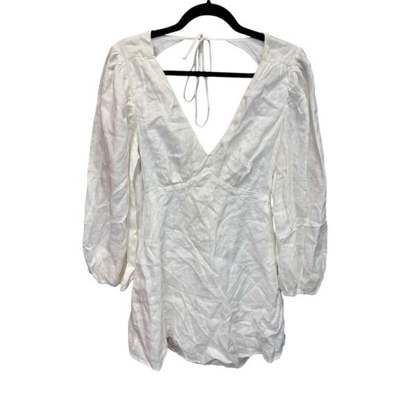 NWT DISSH Rosa WHITE Linen Mini Dress Size 8 Puff sleeves Open back - Picture 4 of 7